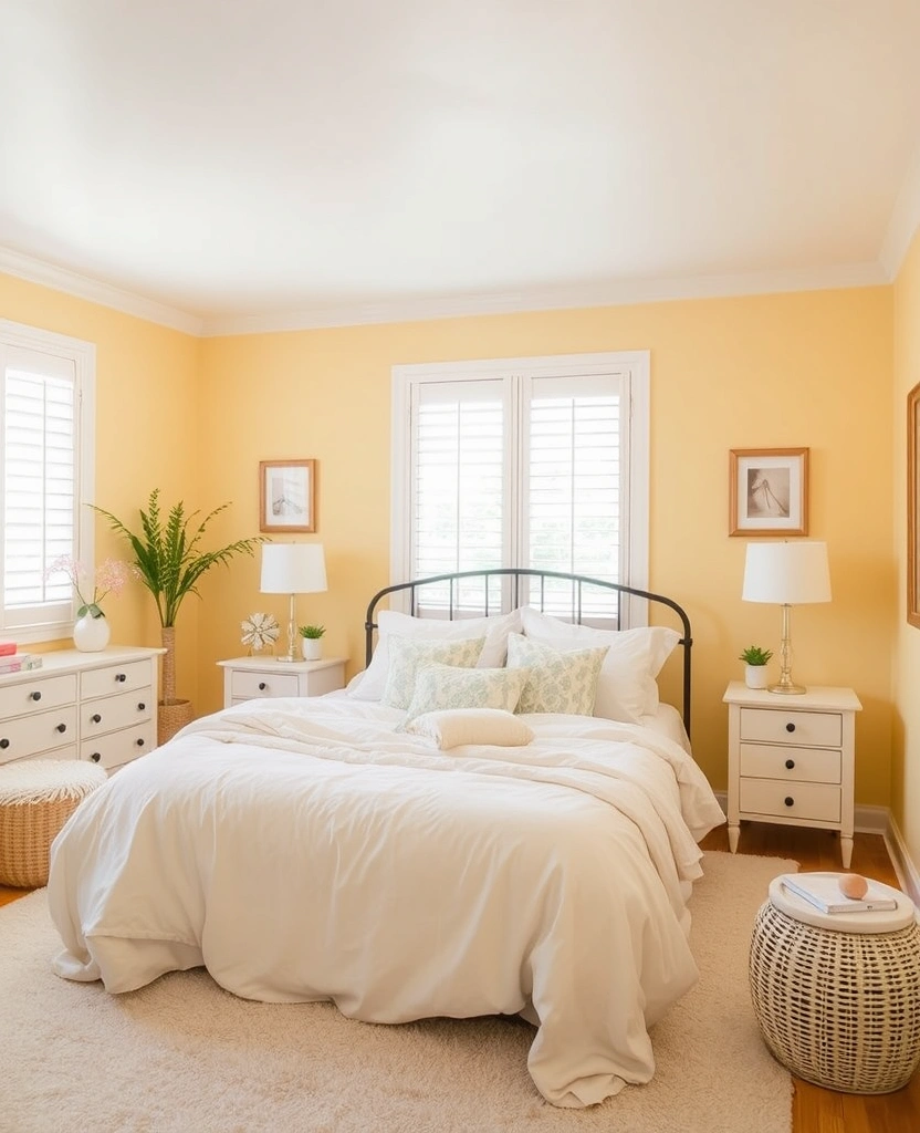 22 Romantic Bedroom Paint Colors That'll Make You Fall in Love Again! - 28. Pale Yellow - Bright and Cheerful