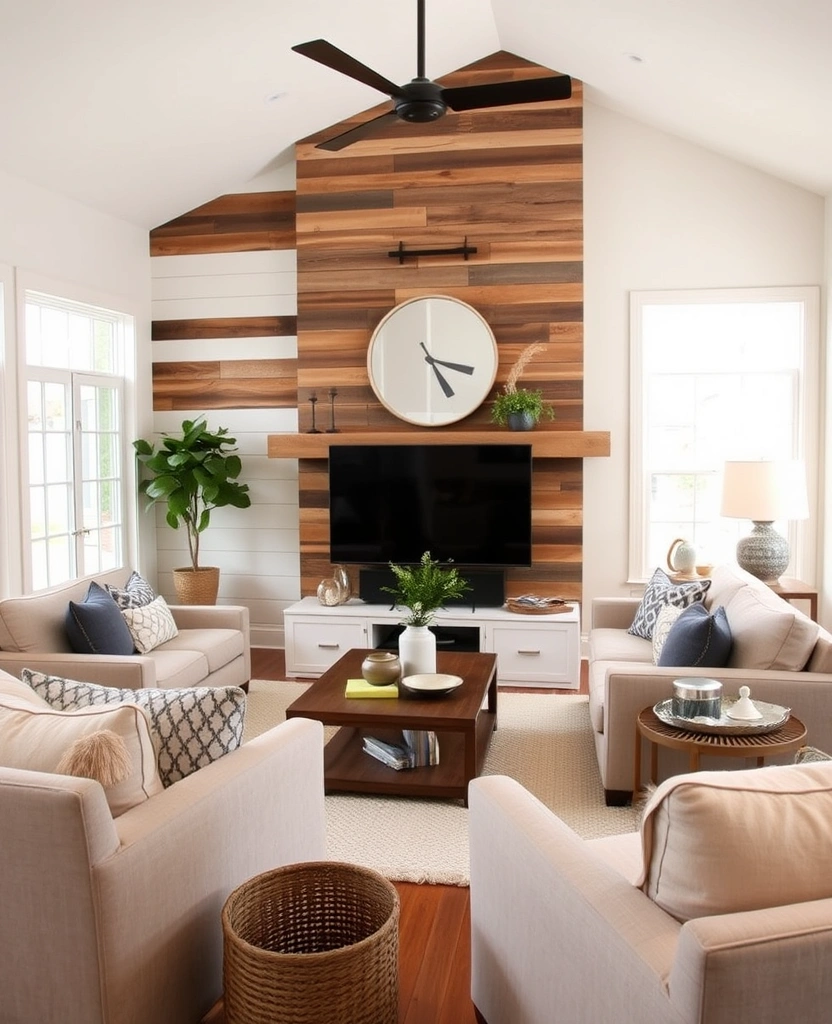 20 Modern Farmhouse Living Room Ideas That'll Make You Want to Redecorate Right Now! - 23. Unique Wall Treatments