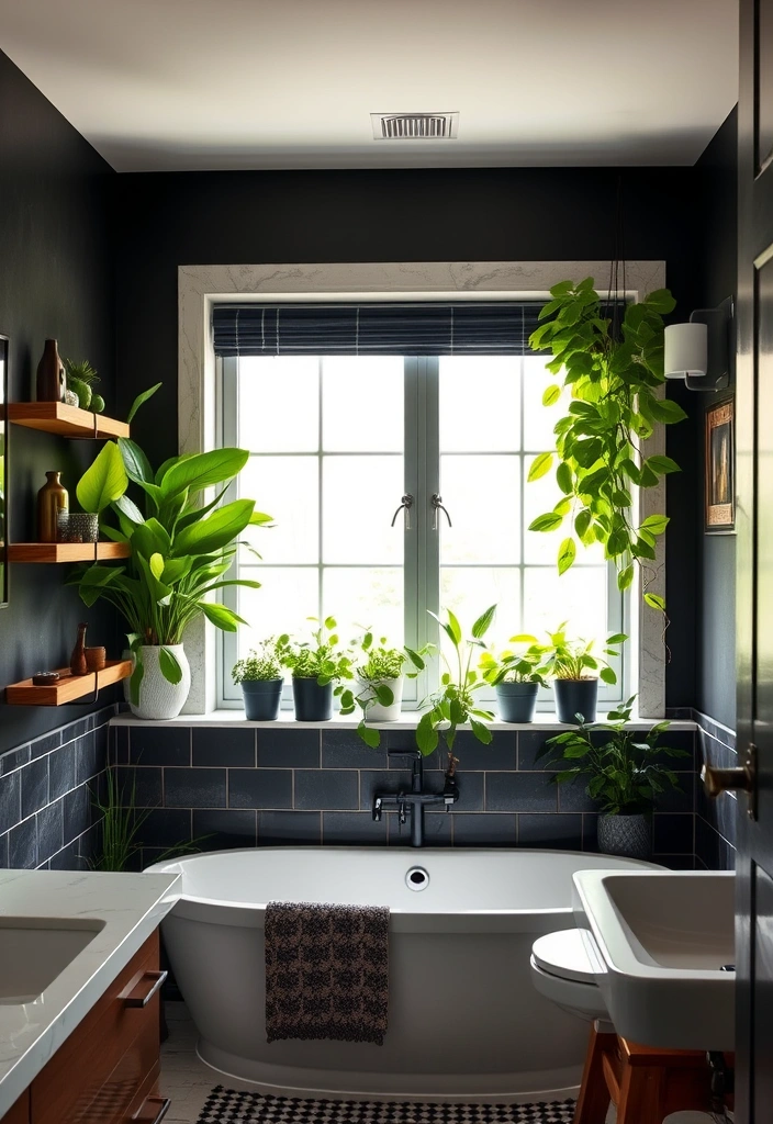 26 Stunning Black And White Bathroom Designs That Will Leave You Speechless! - 15. Nature-Inspired Accents