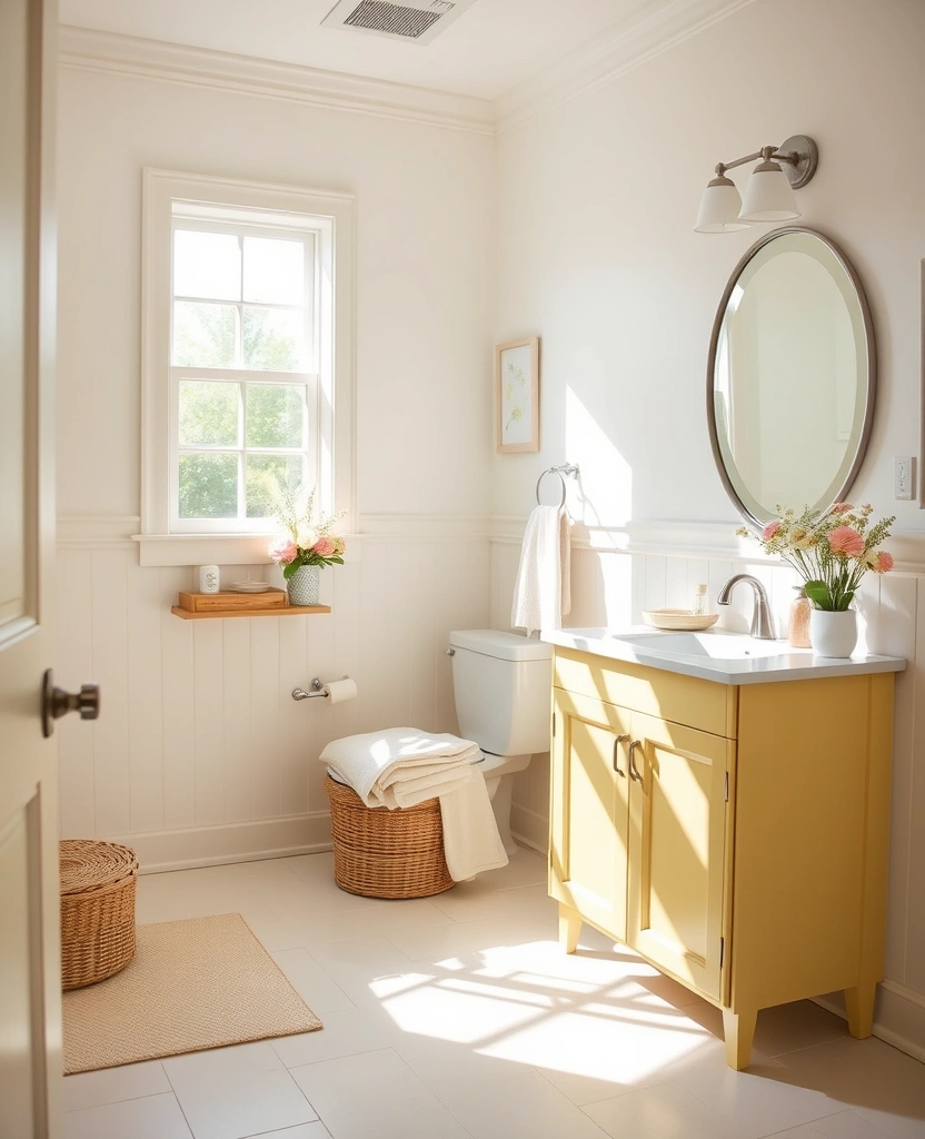 22 Best Paint Colors for Bathroom Cabinets That Will Transform Your Space! - 31. Soft Butter Yellow