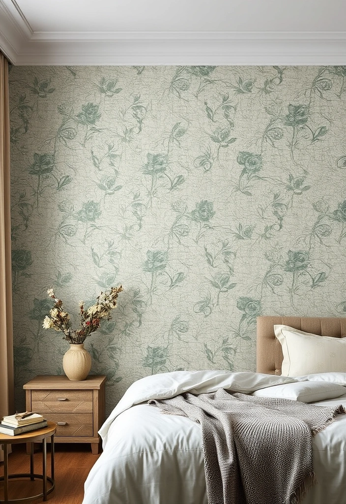 28 Stunning Sage Green and Grey Bedroom Ideas That Will Transform Your Space! - 12. Textured Wallpaper