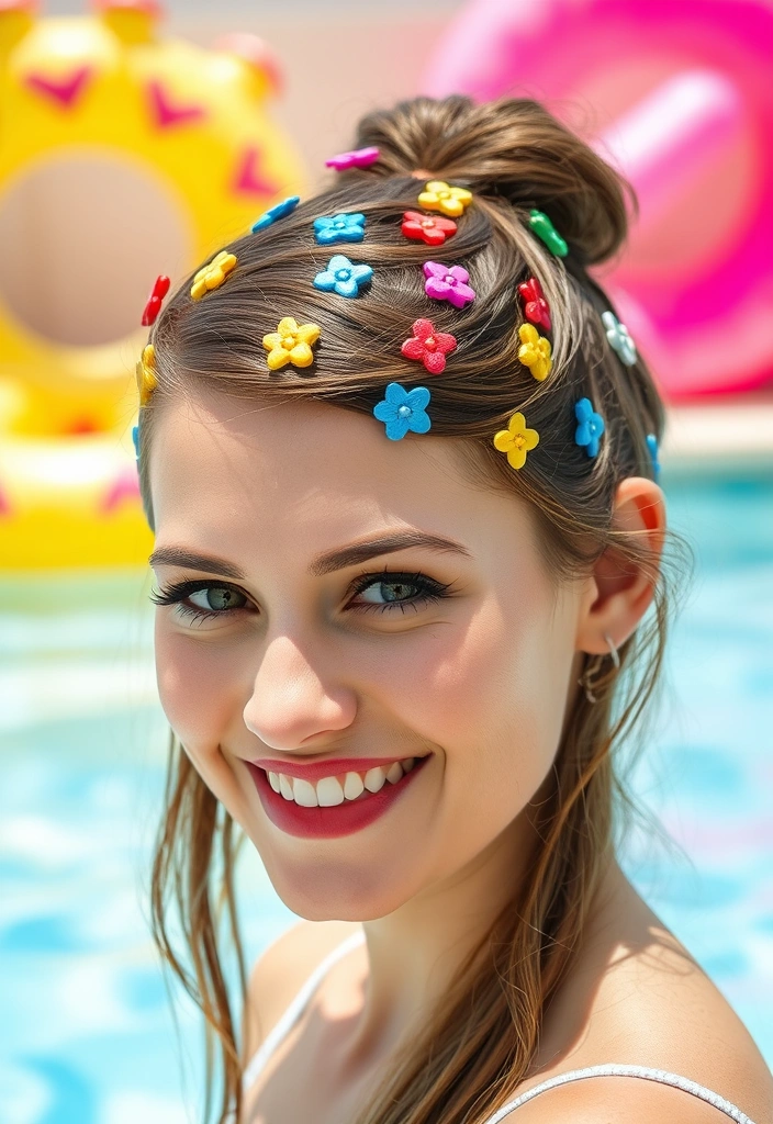 15 Splashy Pool Hairstyles to Stay Cool This Summer! - 5. Colorful Hair Clips