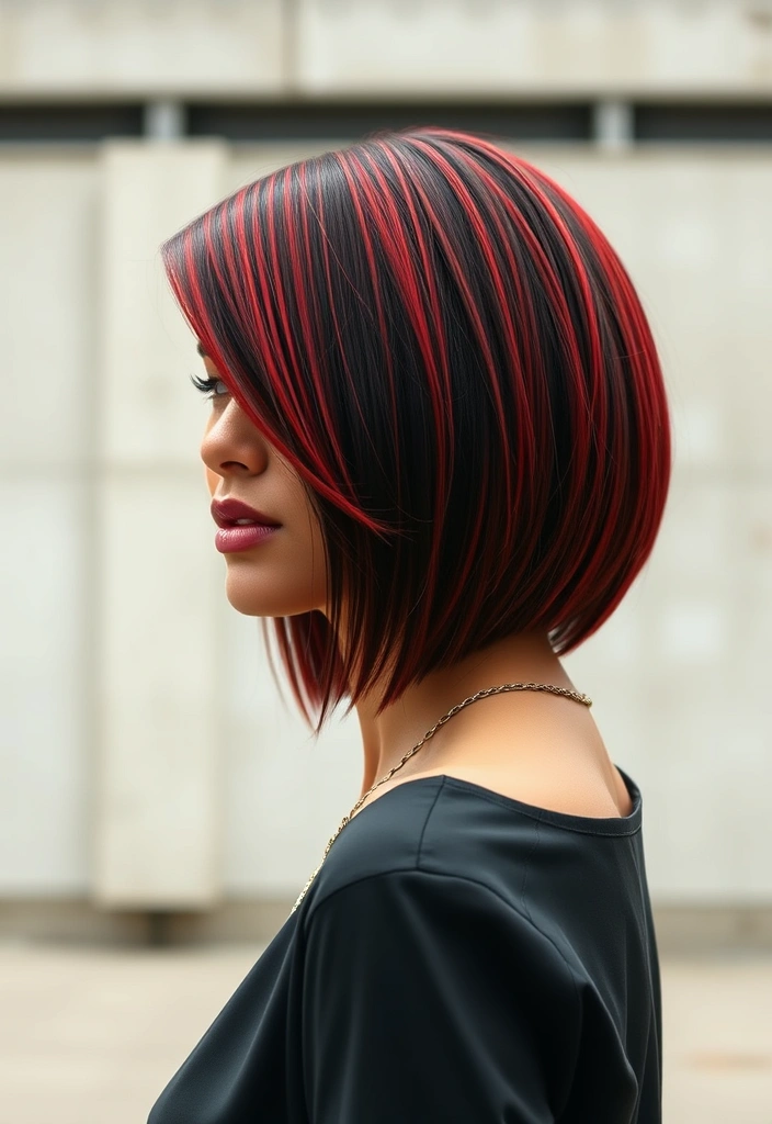 15 Sassy Hairstyles With Streaky Highlights That'll Turn Heads! - 2. Fiery Red Streaked Bob