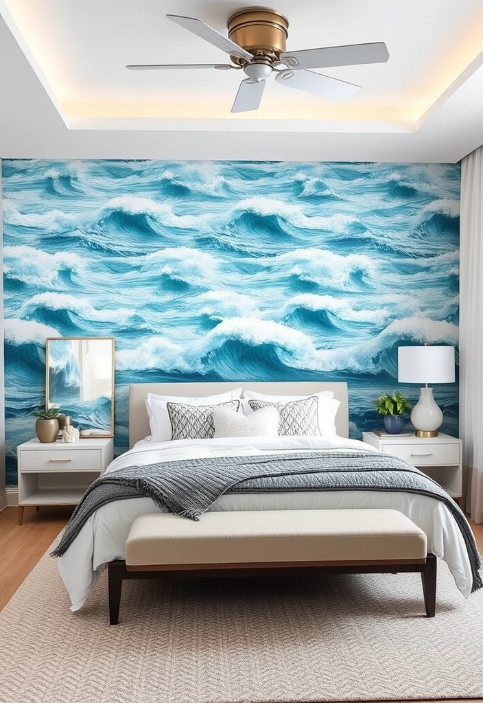 23 Modern Coastal Bedroom Ideas That'll Make You Feel Like You're on Vacation Every Day! - 12. Coastal Wallpaper