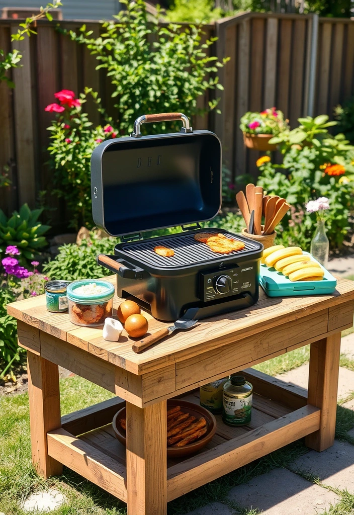 24 Cheap Outdoor Kitchen Ideas That Will Transform Your Backyard into a Culinary Paradise! - 11. Portable Grill with a DIY Table