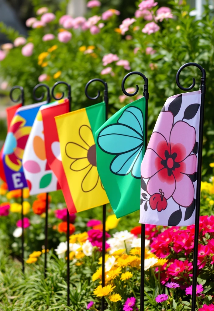 25 DIY Yard Art Ideas That'll Transform Your Garden into a Masterpiece! - 12. Colorful Garden Flags