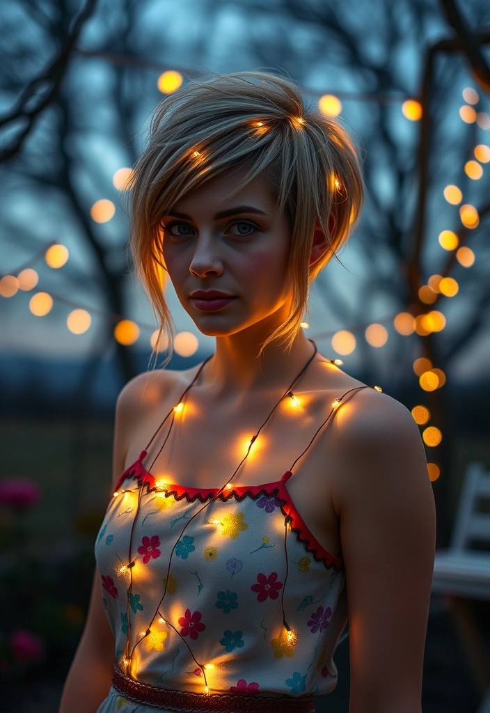 24 Whimsical Long Pixie Bob Ideas That Will Transform Your Look! - 24. Pixie Bob with Fairy Lights