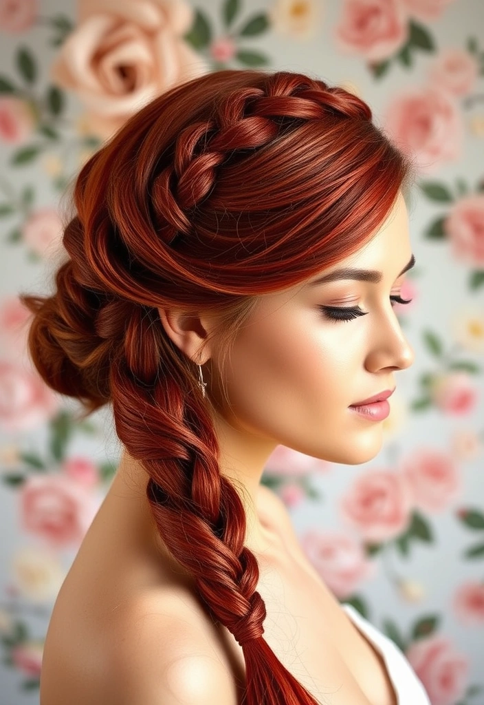 15 Blazing Red Weave Hairstyles That Will Turn Heads Everywhere! - 12. Red Twisted Halo Braid