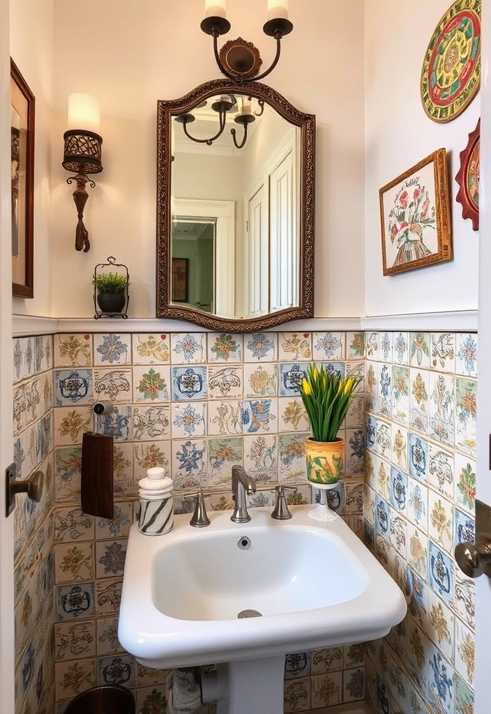 25 Moody Vintage Bathroom Decor Ideas That'll Transform Your Space! - 19. Vintage Art Tiles