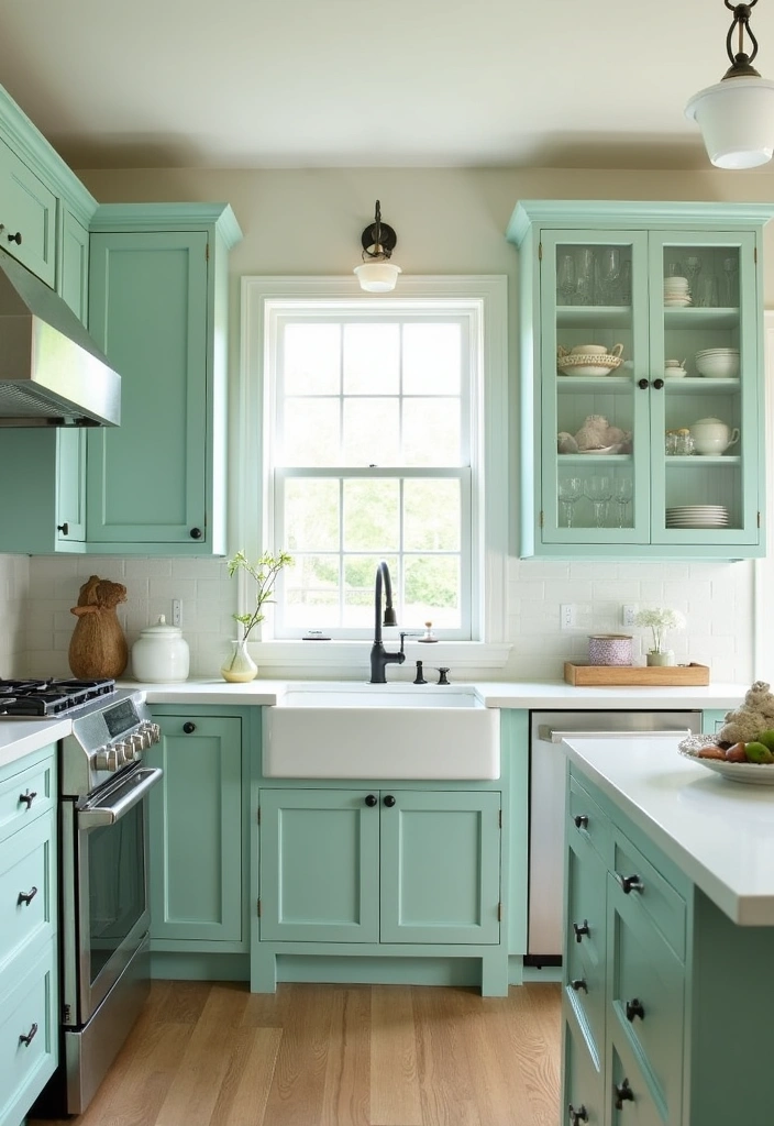 21 Kitchen Cabinet Colors That Hide Dirt (You Won't Believe #10!) - 20. Seafoam Green