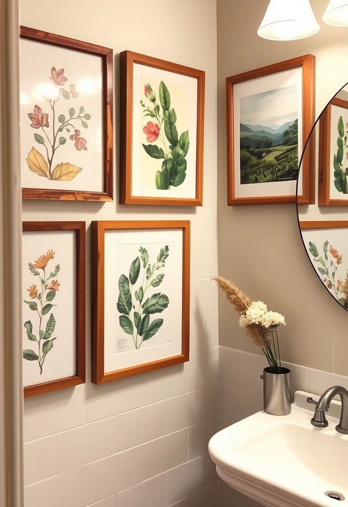 23 Modern Organic Bathroom Decor Ideas That Will Transform Your Space! - 12. Wall Art with Nature Themes