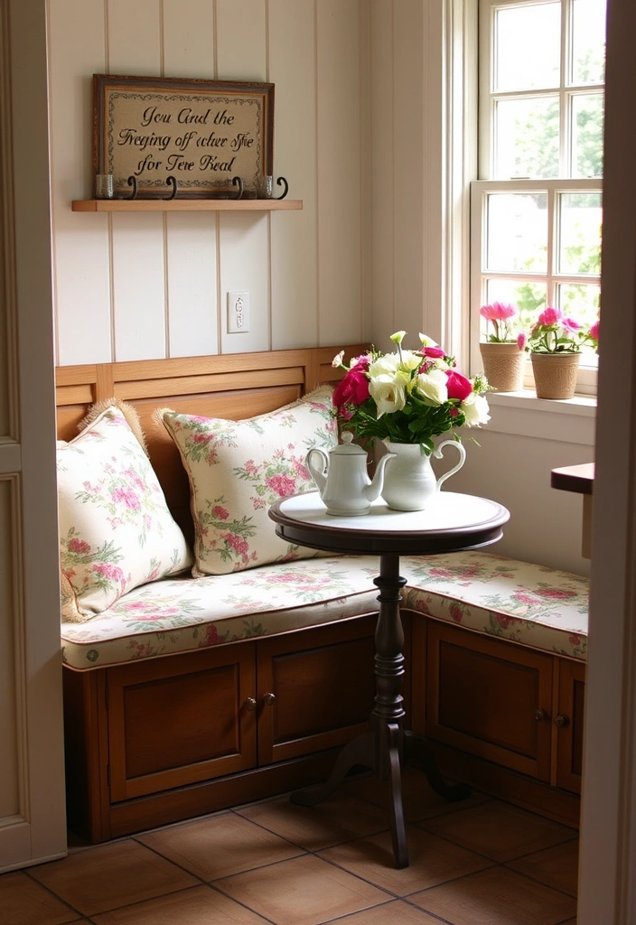 23 Cottagecore Kitchen Designs That Will Make You Feel Like You’re in a Fairytale! - 5. Cozy Nook with Cushions