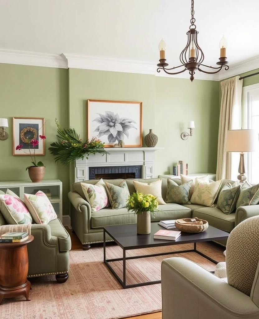 27 Sage Green Living Room Ideas That'll Make You Fall in Love with Your Space! - 27. Seasonal Switches