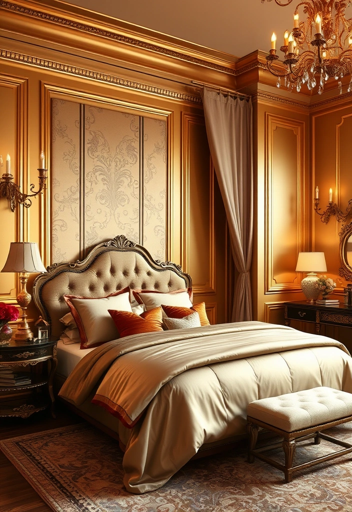 22 Romantic Bedroom Paint Colors That'll Make You Fall in Love Again! - 11. Warm Gold - Luxurious Romance