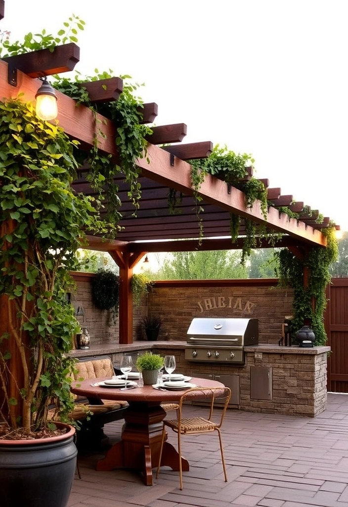 22 Best Outdoor Grill Station Ideas That'll Make You the BBQ King or Queen! - 12. Pergola-Shaded Grill Station