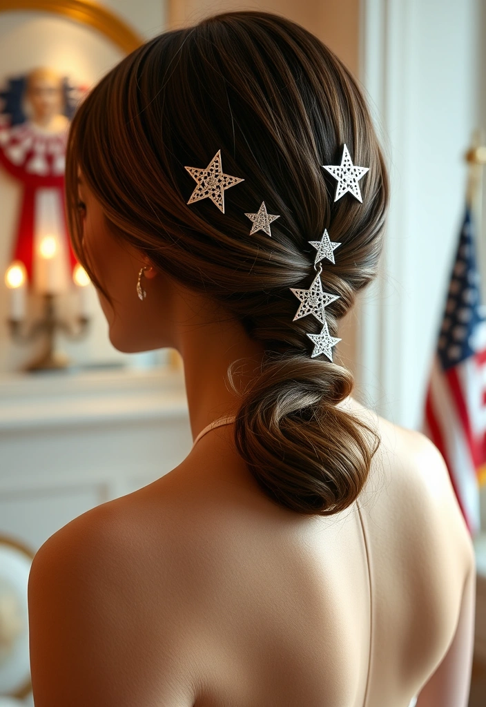 21 Patriotic and Stylish 4th of July Hairstyles That'll Make You Shine! - 14. Sleek Low Ponytail with Stars