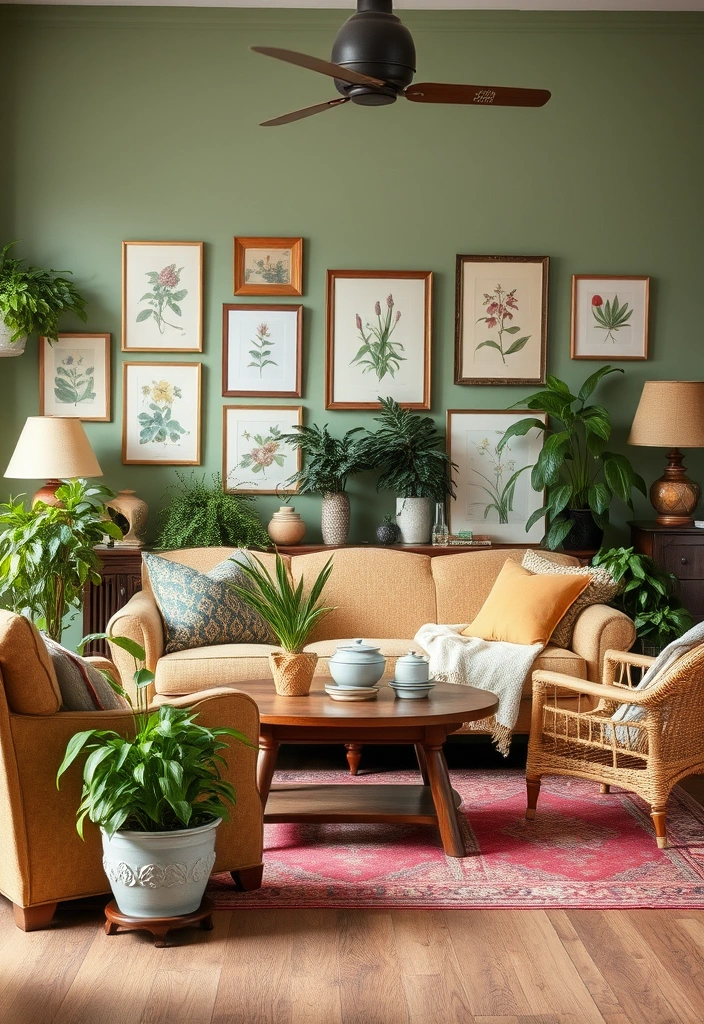 27 Sage Green Living Room Ideas That'll Make You Fall in Love with Your Space! - 16. Vintage Greenery