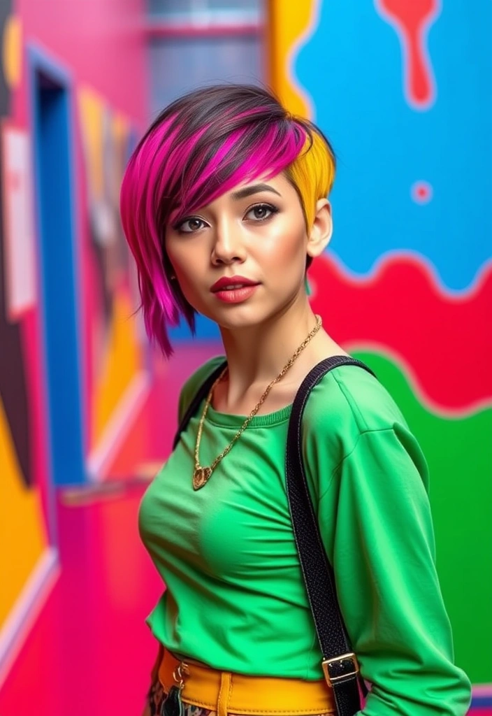 24 Whimsical Long Pixie Bob Ideas That Will Transform Your Look! - 10. Funky Color Blocked Pixie Bob