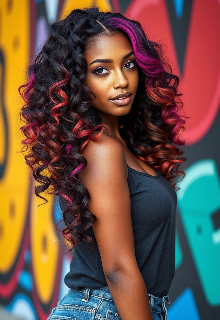 22 Stunning Hairstyles With Deep Wave Hair That Will Make You the Center of Attention! - 6. Bold Color Highlights