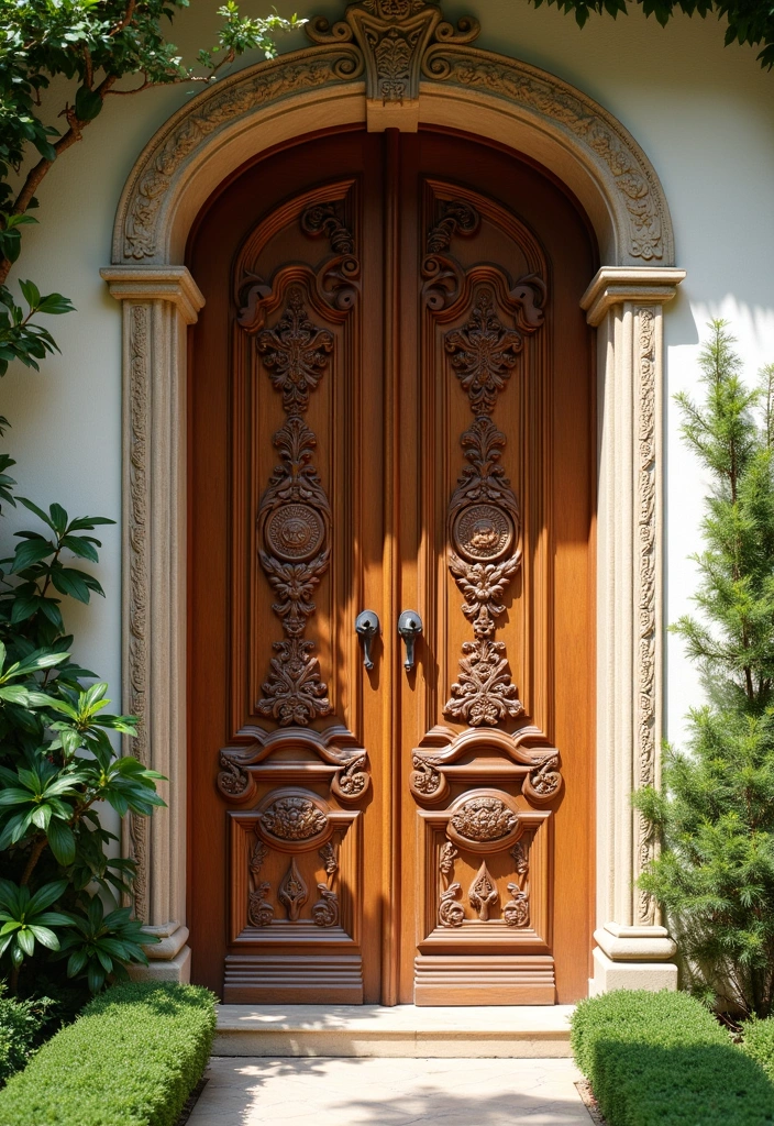 22 Front Door Ideas That Will Make Your Neighbors Jealous (You Won't Believe #12!) - 18. Intricate Carvings for Timeless Elegance