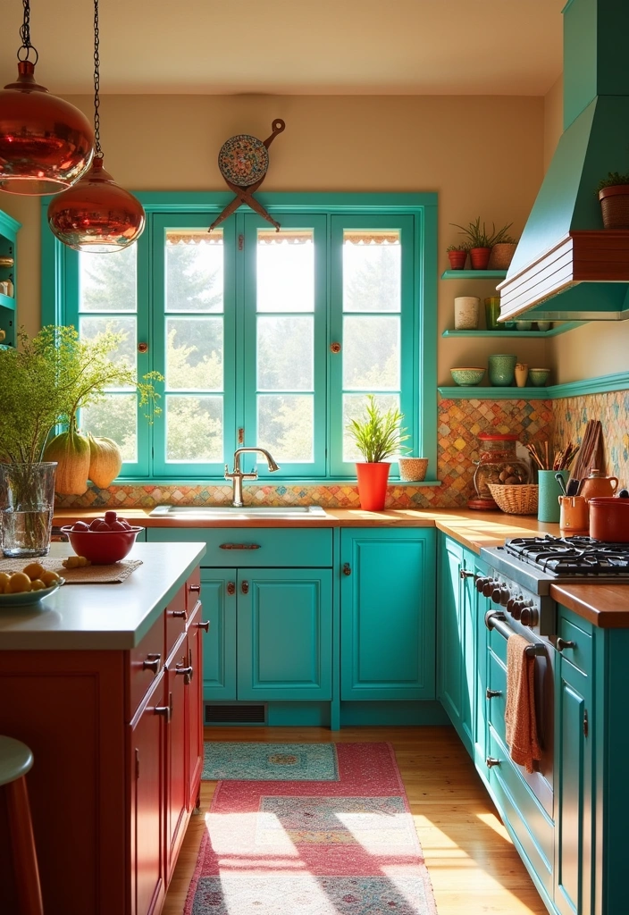 25 Stunning Paint Colors for Cherry Cabinets That Will Transform Your Kitchen! - 20. Vibrant Turquoise