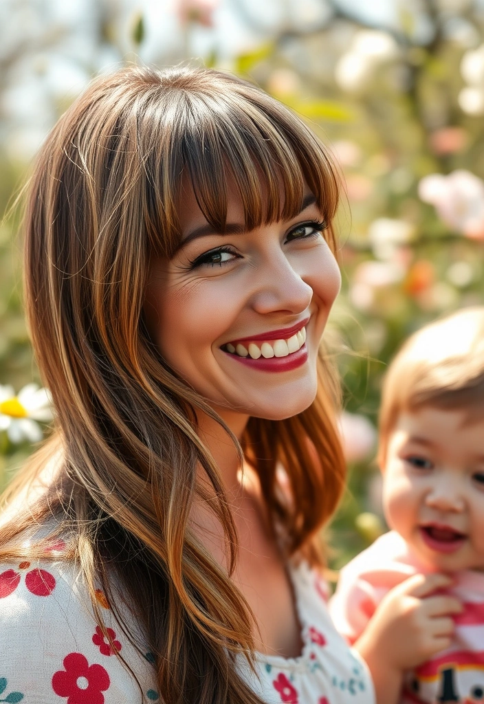 15 Classy Mom Cut Ideas for Busy Moms That Will Turn Heads! - 10. The Bangs and Layers Combo