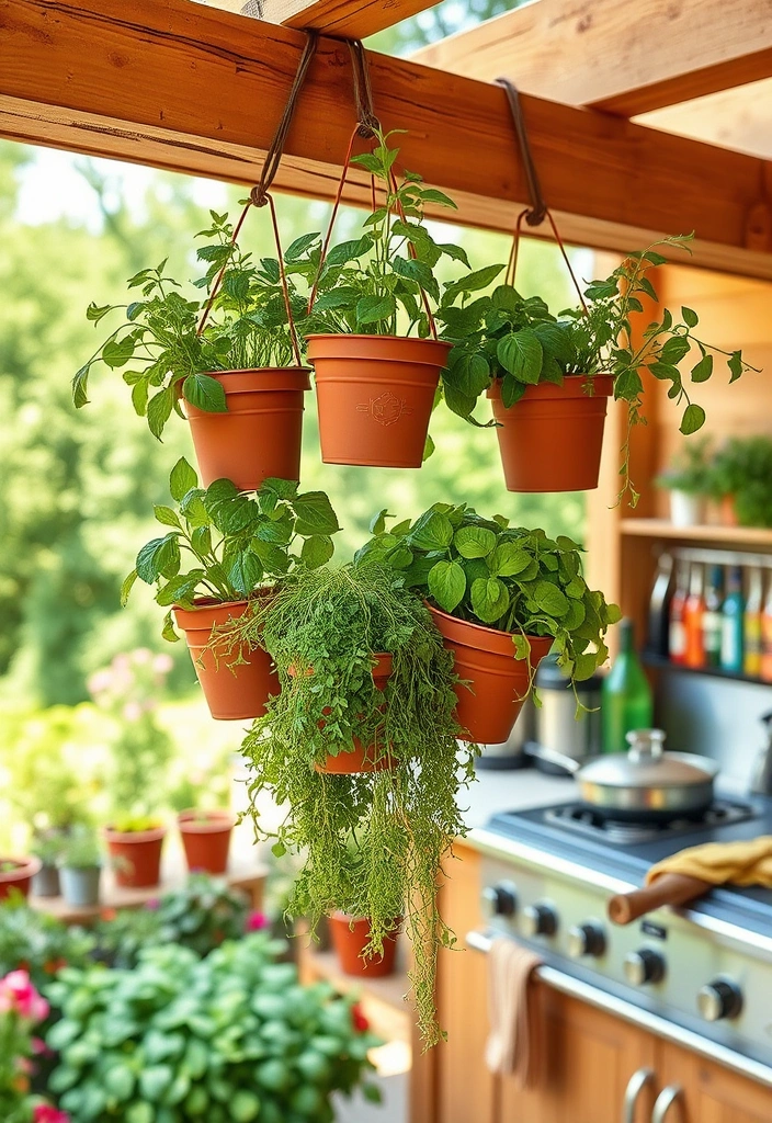 24 Cheap Outdoor Kitchen Ideas That Will Transform Your Backyard into a Culinary Paradise! - 13. Hanging Herb Garden