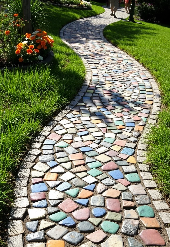 25 DIY Yard Art Ideas That'll Transform Your Garden into a Masterpiece! - 3. Mosaic Garden Pathway