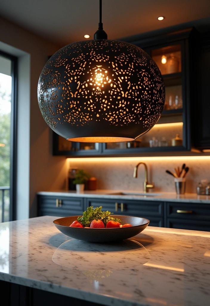 23 Moody Kitchen Ideas That’ll Transform Your Space into a Culinary Wonderland! - 3. Statement Lighting