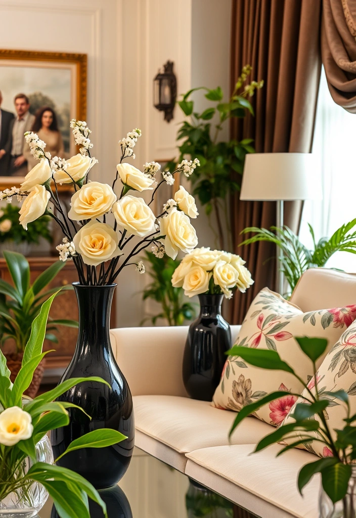 24 Black and Cream Living Rooms That Will Leave You Speechless! - 12. Floral Touches