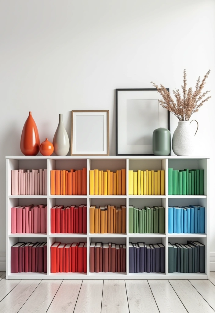 21 Bookshelf Ideas That'll Transform Your Space Into a Cozy Haven! - 6. Color-Coded Bookshelves