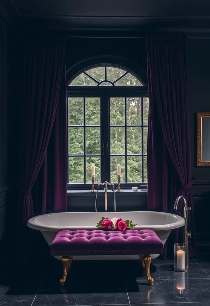 22 Moody Bathroom Designs That Will Transform Your Space into a Luxurious Retreat! - 3. Velvet Touches