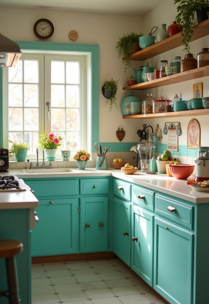 26 Stunning Kitchen Color Combinations That Will Transform Your Cooking Space (You Won't Believe #14!) - 12. Vintage Turquoise and White