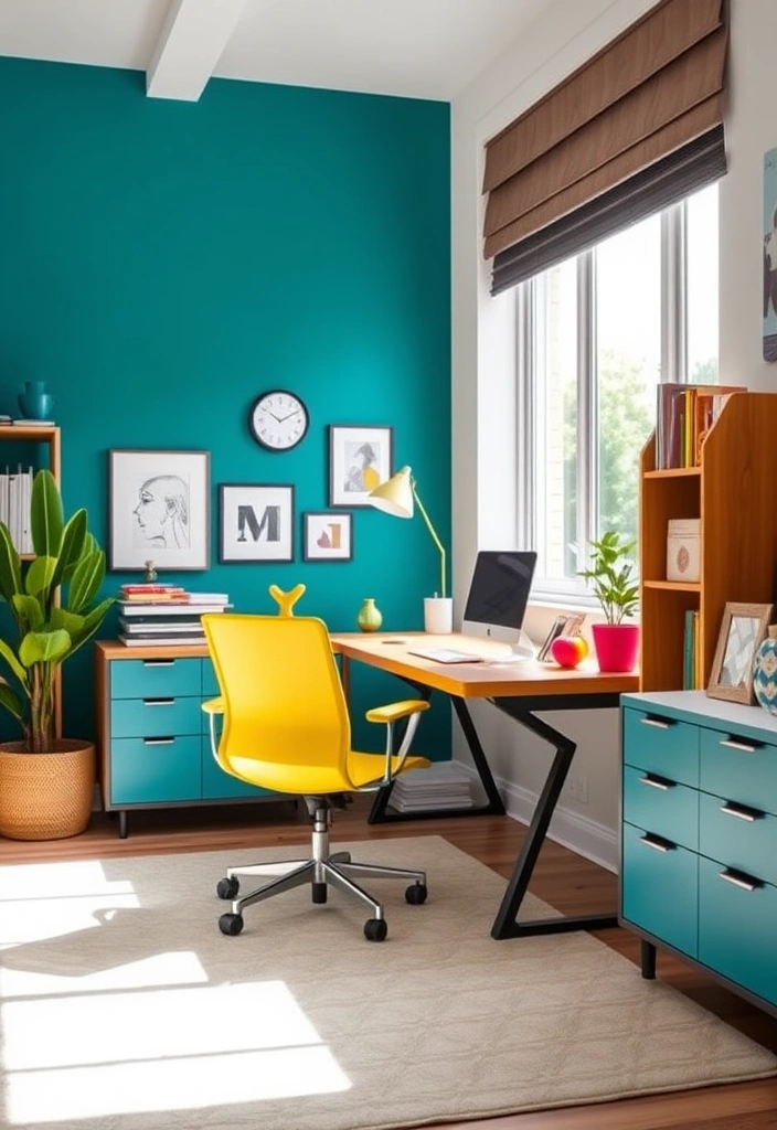 27 Office Decorations Ideas That'll Transform Your Workspace into a Creative Haven! - 6. Bold Accent Colors