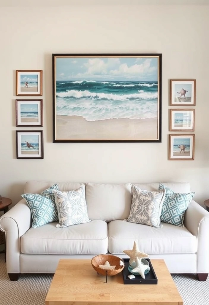 22 Modern Coastal Living Room Ideas That Will Make You Feel Like You're on Vacation! - 4. Beachy Wall Art