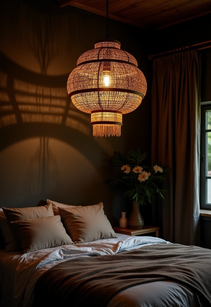 24 Unique Dark Boho Bedroom Inspirations That Will Transform Your Space! - 13. Statement Lighting Fixtures