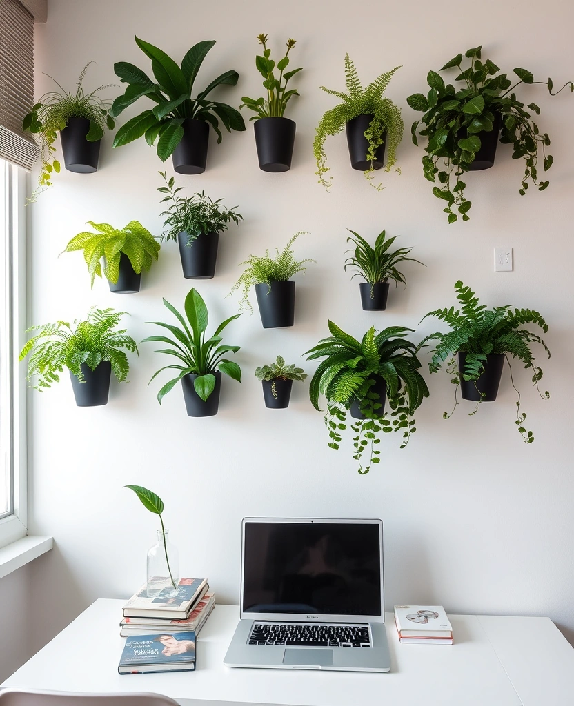 27 Office Decorations Ideas That'll Transform Your Workspace into a Creative Haven! - 23. Creative Wall Plants