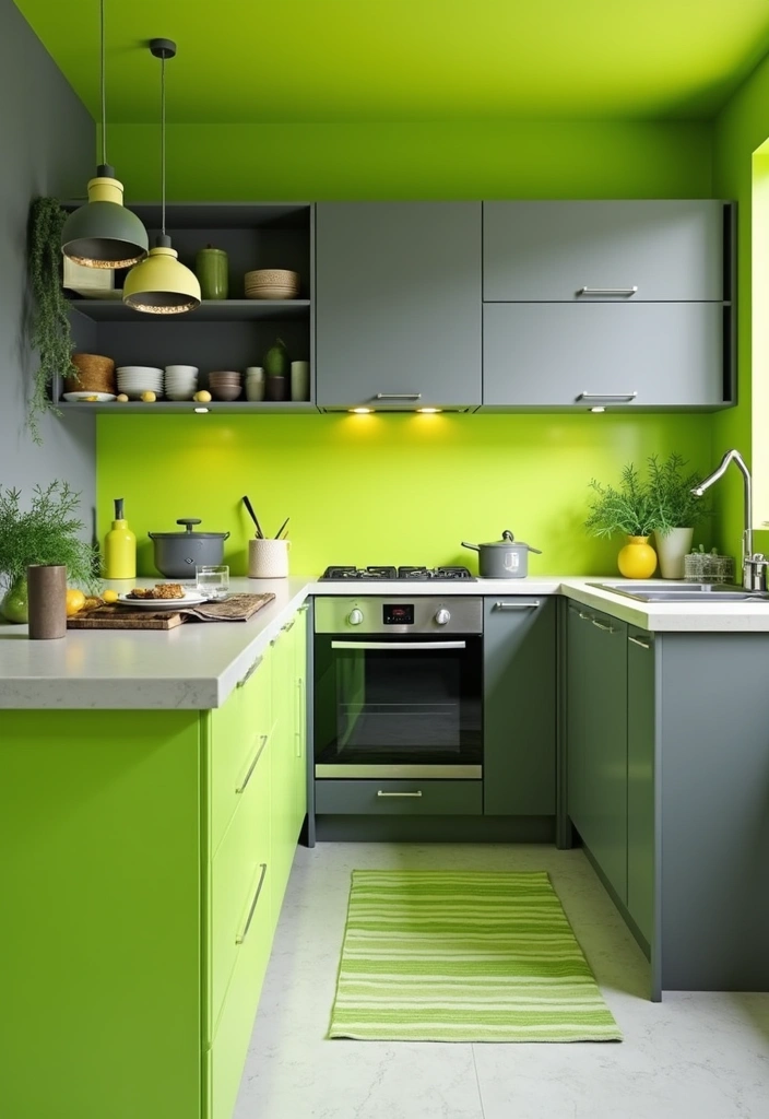 26 Stunning Kitchen Color Combinations That Will Transform Your Cooking Space (You Won't Believe #14!) - 21. Neon Green and Gray