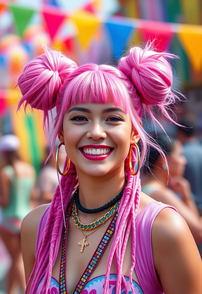 22 Sexy Hairstyles for Pink Hair That'll Turn Heads Everywhere You Go! - 13. Playful Space Buns