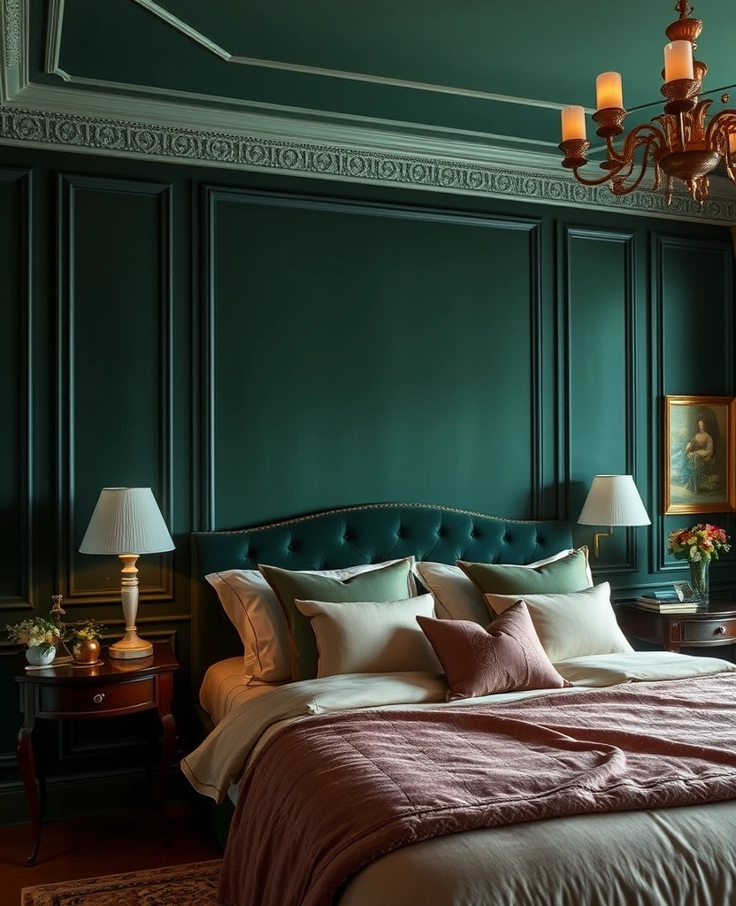 22 Romantic Bedroom Paint Colors That'll Make You Fall in Love Again! - 29. Velvet Green - Luxurious Depth