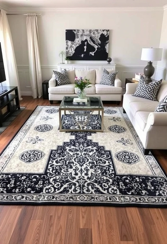 24 Black and Cream Living Rooms That Will Leave You Speechless! - 10. Layered Rugs