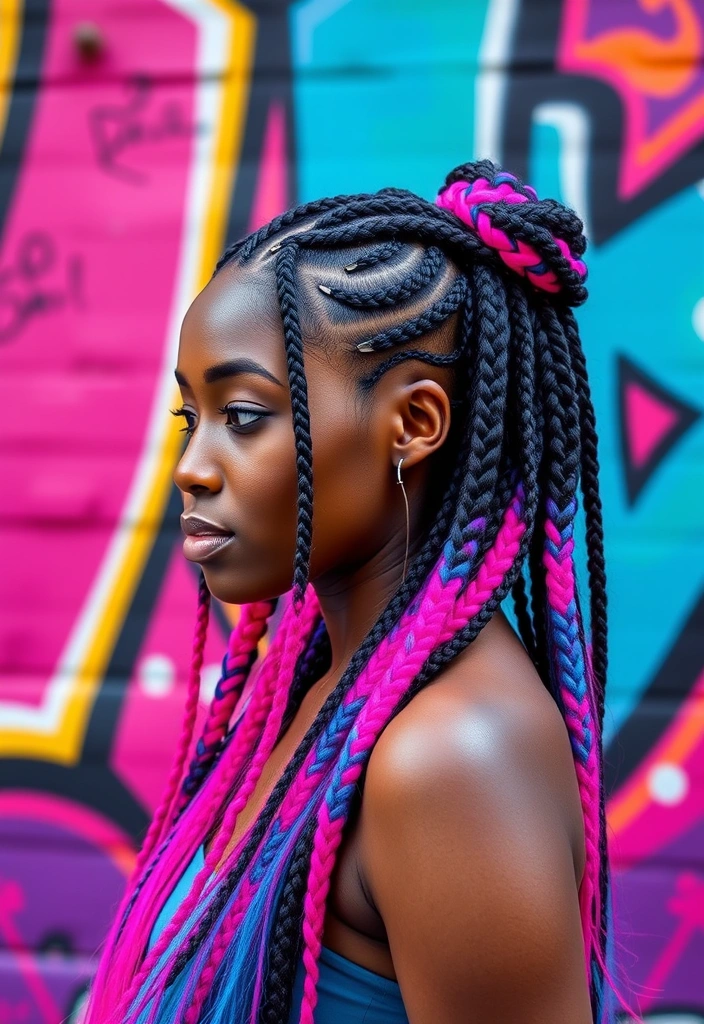 15 Majestic Options for Goddess Cornrows Hairs That Will Leave You Breathless! - 6. Goddess Cornrows with Colorful Highlights