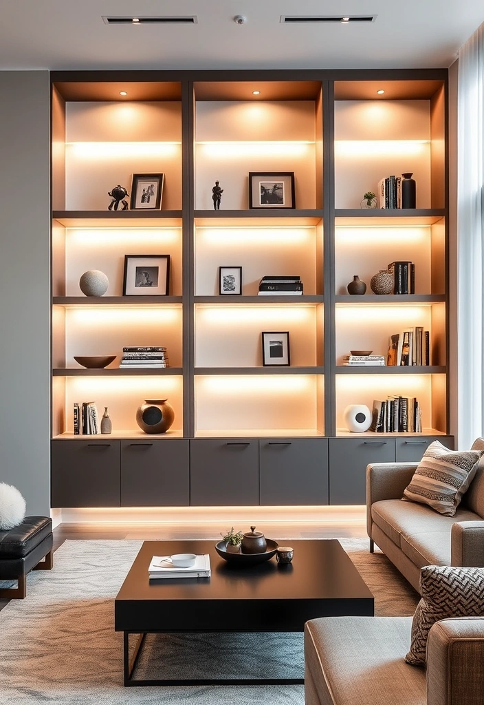 21 Elegant Built-In Shelves Ideas For The Living Room (You Won't Believe #11!) - 13. Integrated Lighting Shelves