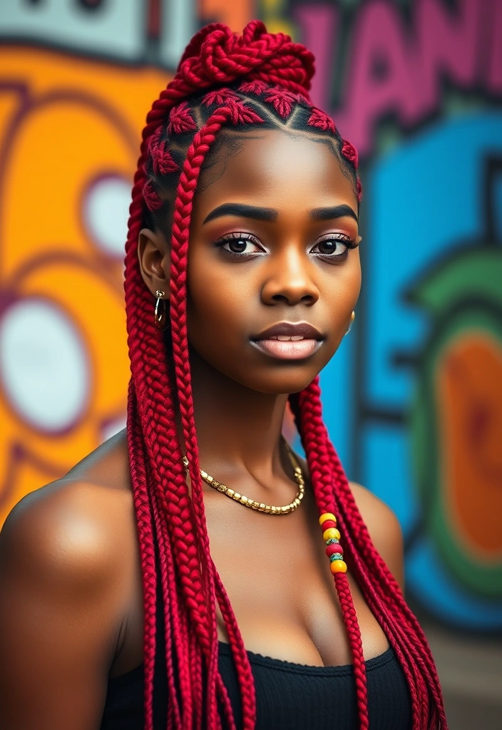 15 Blazing Red Weave Hairstyles That Will Turn Heads Everywhere! - 2. Bold Red Box Braids