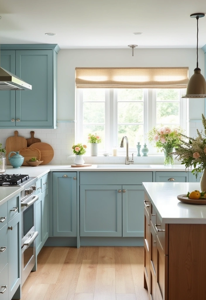 20 Kitchen Paint Ideas That Will Transform Your Honey Oak Cabinets into a Dream Space! - 15. Tranquil Light Blue