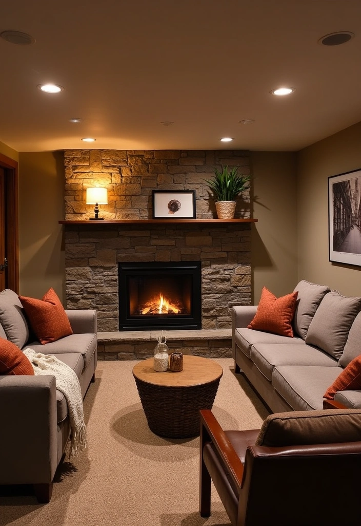 27 Unique Basement Ideas That’ll Transform Your Space into a Cozy Retreat! - 15. Cozy Fireplace Lounge