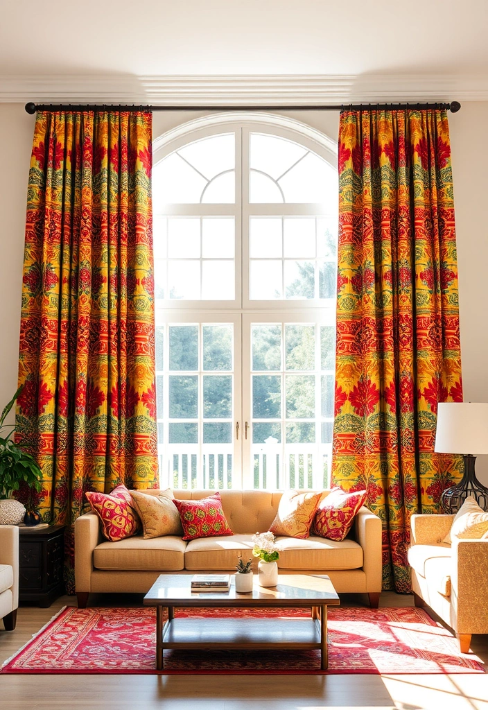 27 Vibrant Mexican Home Decor Ideas That Will Transform Your Space! - 10. Boldly Patterned Curtains