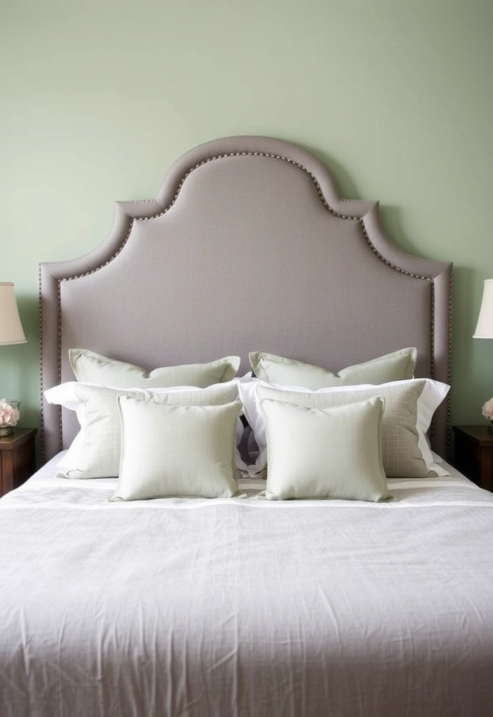 28 Stunning Sage Green and Grey Bedroom Ideas That Will Transform Your Space! - 9. Statement Headboard