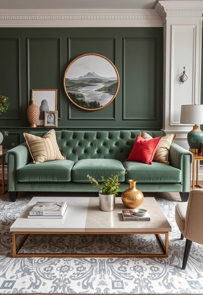 27 Sage Green Living Room Ideas That'll Make You Fall in Love with Your Space! - 14. Statement Furniture