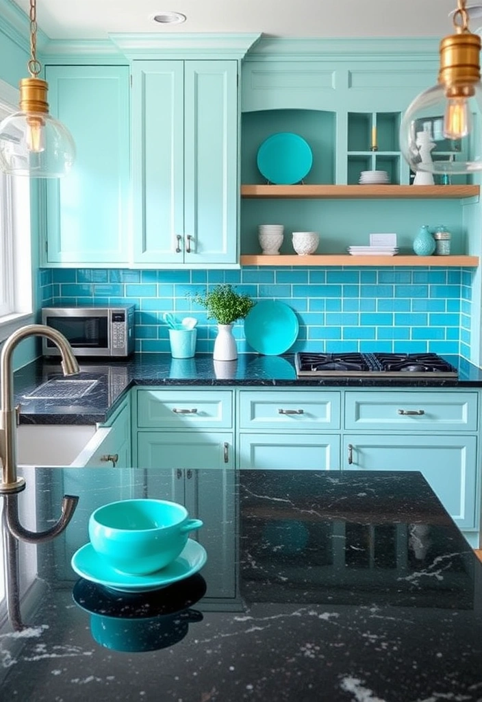 25 Stunning Colors That Pair Perfectly with Black Granite Countertops (You Won't Believe #13!) - 16. Bright Aqua